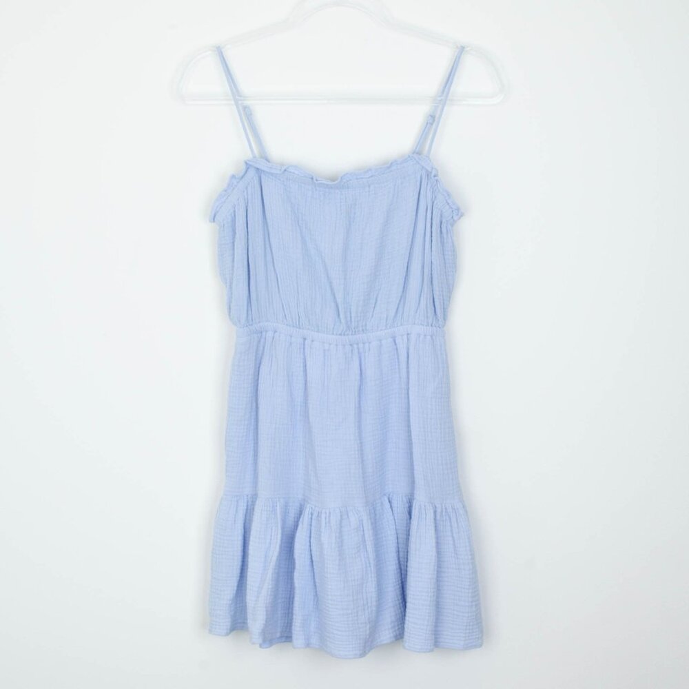Express‎ Womens Tiered Cotton Gauze Mini Dress Size S Blue Stretch Coquette Boho